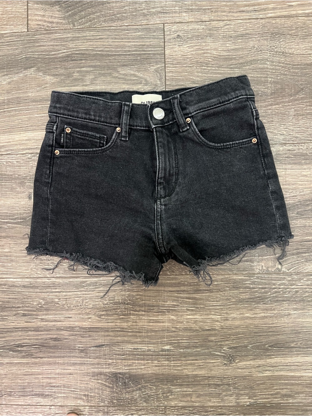 DL1961 Black Frayed Hem Denim Shorts